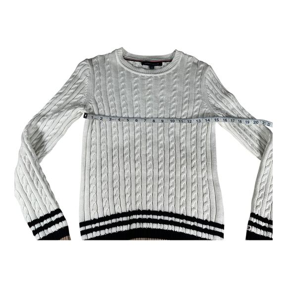 Tommy Hilfiger Small Cable Knit Sweater White Cotton Classic Preppy Old Money - Picture 5 of 11